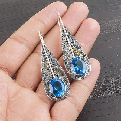 Zwitserse Blauwe Topaas Oorbel Edelsteen Oorbel, 925 Massief Sterling Zilveren Oorbellen Sieraden Handgemaakte Oorbellen, Zilveren Sieraden Voor Cadeau