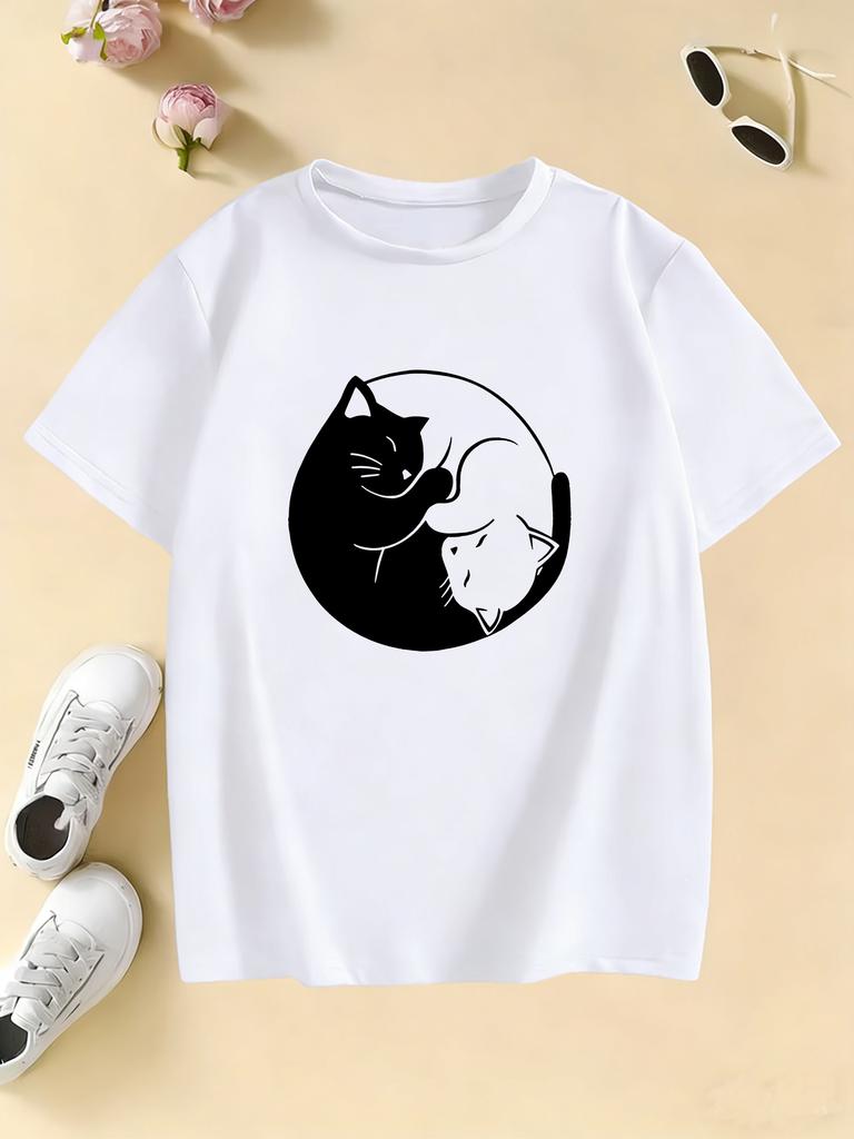 Cute Cat Graphic Kids Tshirts Summer Short Sleeve Tees Cartoon Animal Boys Girls Clothes Kawaii Kitten Tops Y2K Children Tshirt