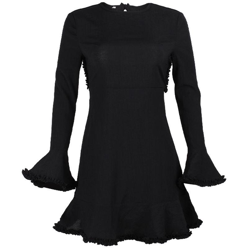 

Короткая юбка, стройнящая, облегающего кроя, летняя новинка, французский стиль, темперамент, мода, однотонная, облегающая, с оборками, А-силуэта, платье-пузырь Black(Shipping insurance included) S