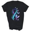Awareness Butterfly Print T-Shirt Teal Purple Ribbon Themed Unisex Gift T S-5XL