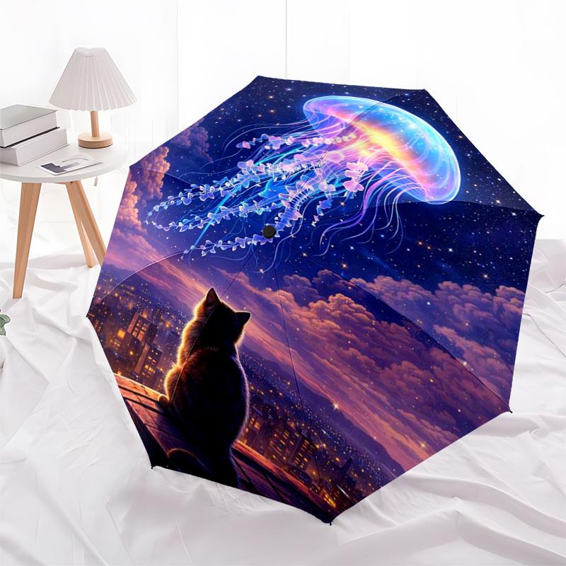 

1pc Jellyfish Dreams Outdoor Umbrella - Automatic Opening/Closing, Portable 3-Fold Design with 8-Bone Iron Frame, Perfect Gift for Fans and Travelers,