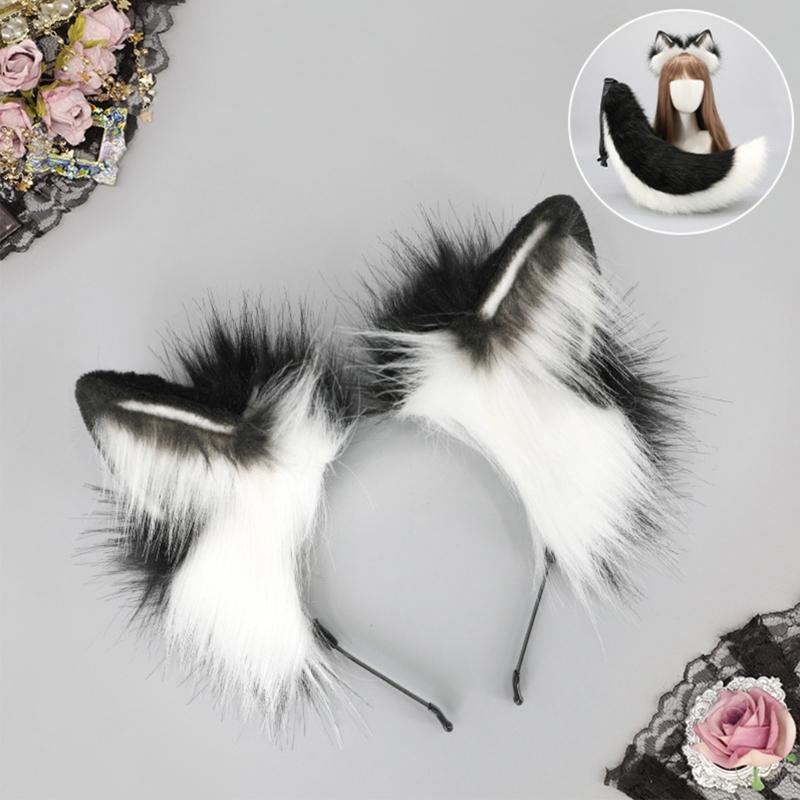 Foxes Wolf Ears Headband Faux Furs Tail Halloween Cosplay Party Costume Accessories Gumiho Costume for Women Men Gifts