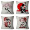 Japanese Style Ink Cushion Cover for Sofa Home Car Decor Beautiful Scenery Cat Girl Pillowcase Polyester Pillow Case 45x45cm