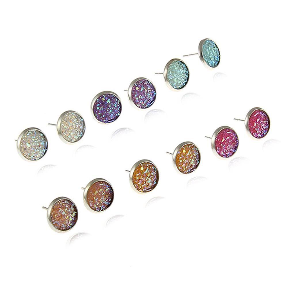 6Pairs/Set Unique Natural Stone Amethyst Quartz Ear Stud Jewelry Durzy Earrings Crystal