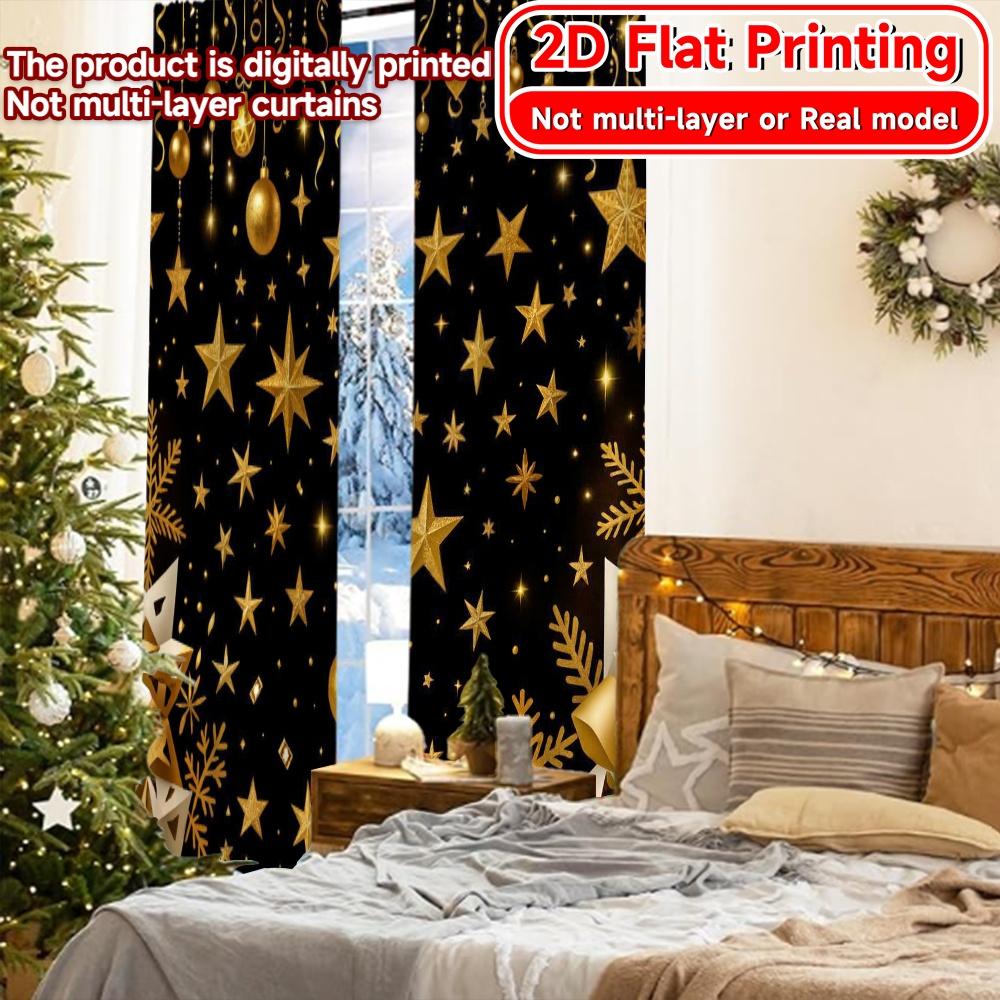 2D Flat Printing  2pcs Golden Celebration(1) Print Modern Curtains Yarn Curtains Home Decor Ldeal for Translucent digital