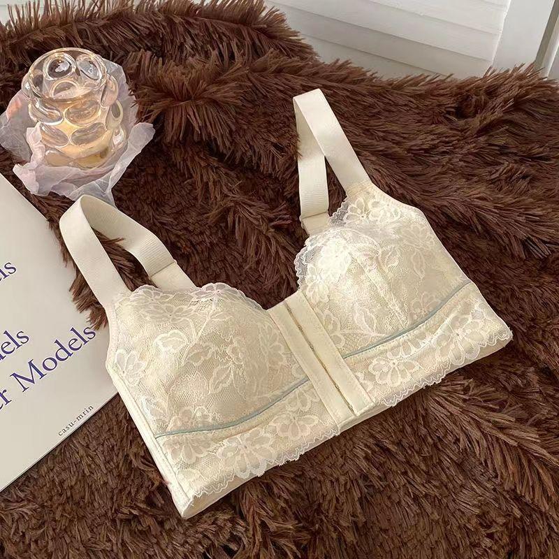 Sexy Front Closure Lace Thin Cup Bra with Full Coverage to Prevent Sagging and Side Boob for Women