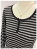 Women's European Stripe U-Neck Long-Sleeve Base Layer Shirt, Straight Shoulder Design, Spring Wear