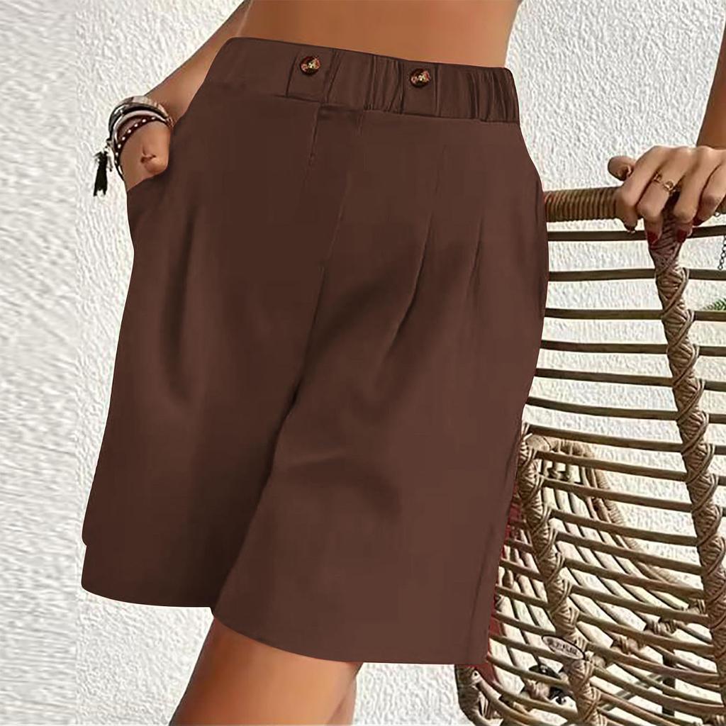 Women's Casual Loose Fit High Waist Shorts with Pockets Elastic Waistband Wide Leg Summer Bottoms