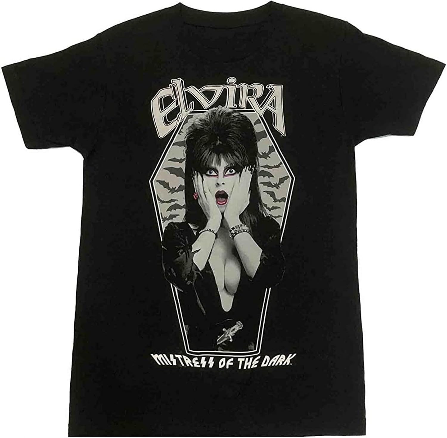 Elvira Bats Coffin Mistress of Dark Horror Gothic T Shirt Black XS чёрный