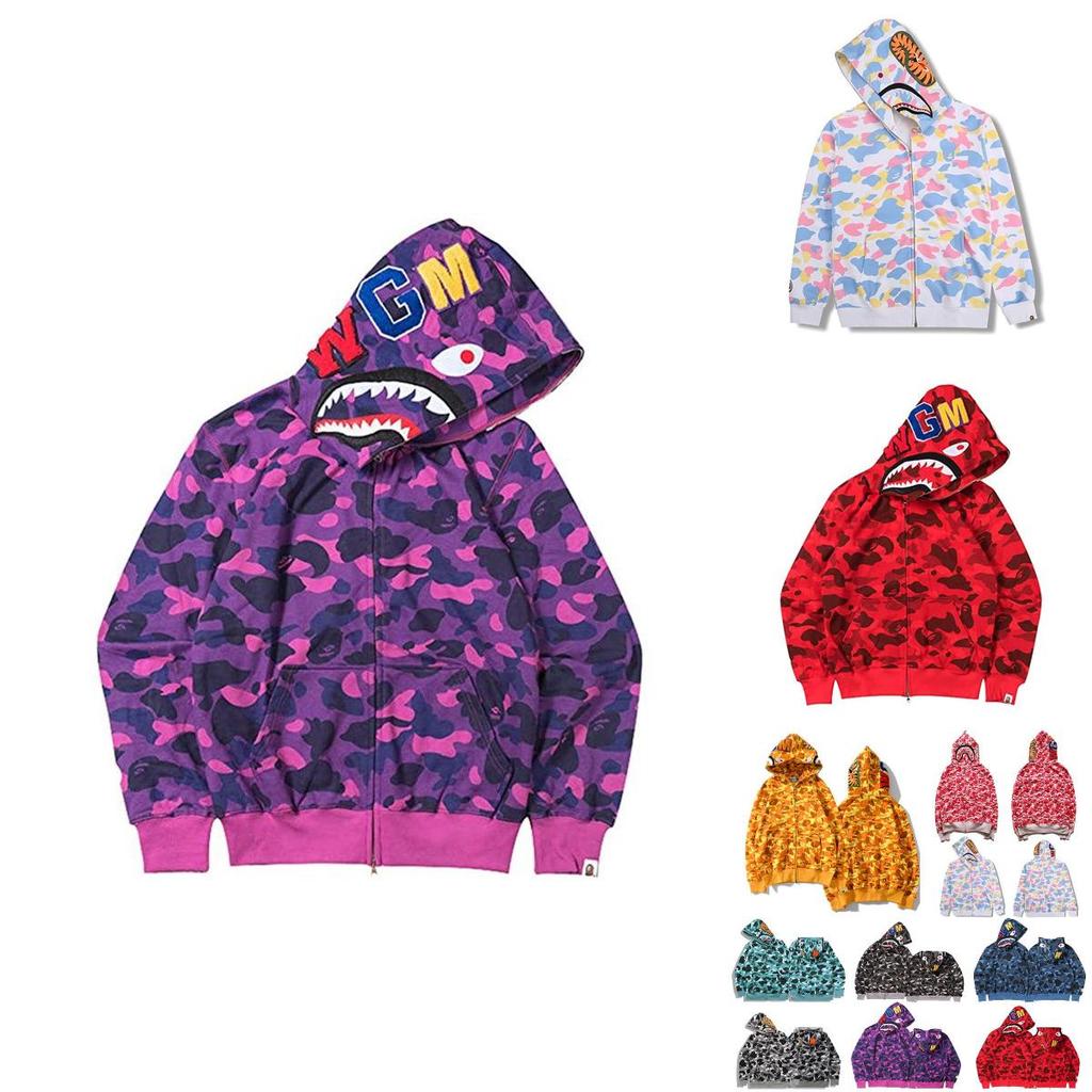 Vibrant Camouflage Hoodie Shark Printing Warm Streetwear For Men Women