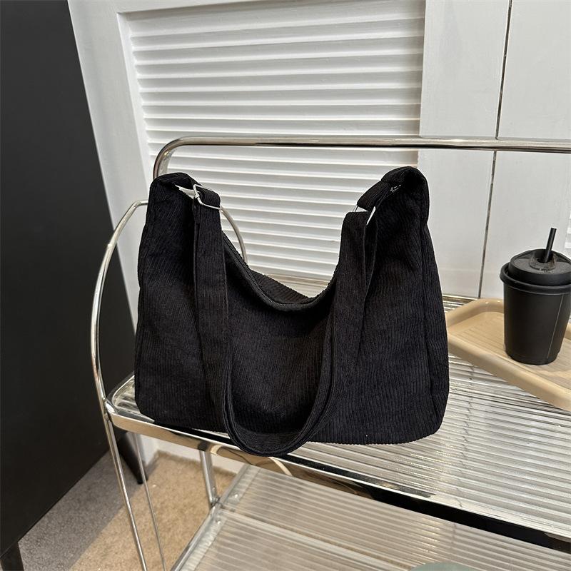 Casual Corduroy Hobo Shoulder Bag, Minimalist Solid Color Handbag, All-Match Retro Bag