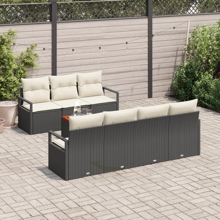 VidaXL Ensemble de canapé de jardin 8 pièces avec coussins noir en rattan poly acacia 3347663
