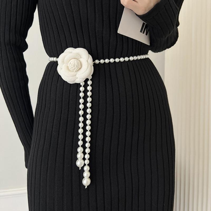 Flower Waist Chain Camellia-Pearl Body Chains Waist Belt Chain Summer Beach Waist Body Chain Jewelry for Women Girl