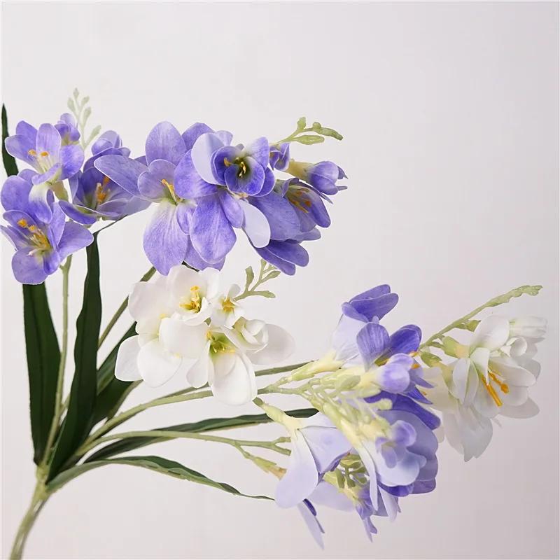 5Pcs Artificial Real Touch Fragrant Snow Orchids Flowers Wedding Decor Floral Party Home Decoration Fake Flowers Freesia Orchid