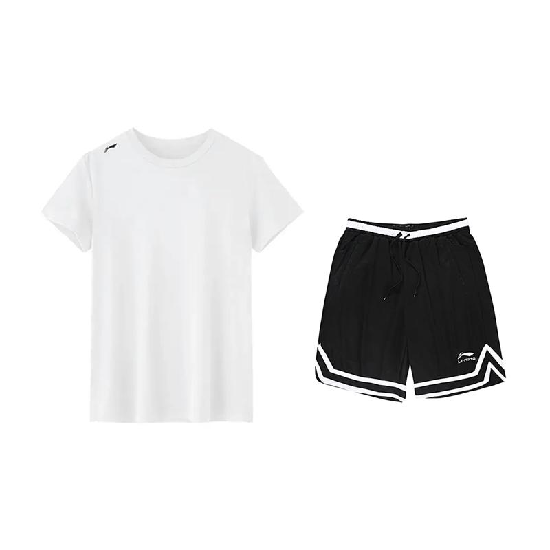 Li-Ning Versatile Comfortable Loose Short Sleeve Fashion Simple Casual Sports Suit Unisex Sets ATSV597-1+YAPV001-1