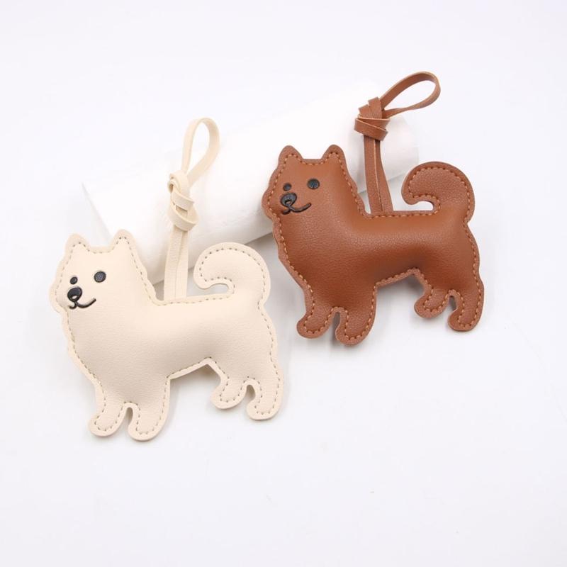 Chinese Pastoral Dog PU Leather Keychain Bag Charm Handbag Pendant Lightweight Accessory For Everyday Use