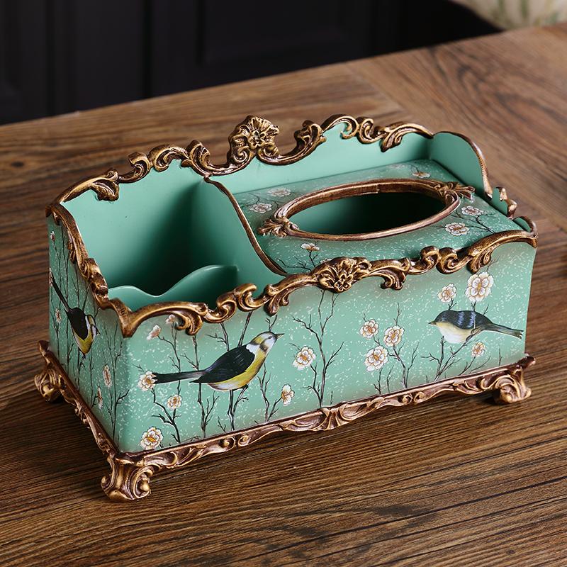 Home Decor Tissue Boxes Exquisite Hotel Carved Rectangular Car Resin Box Holder Office Decoration Desktop Napkin