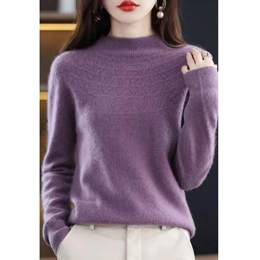 Women's Long Sleeved Knitted Sweater Half High Collar Loose Thin Top