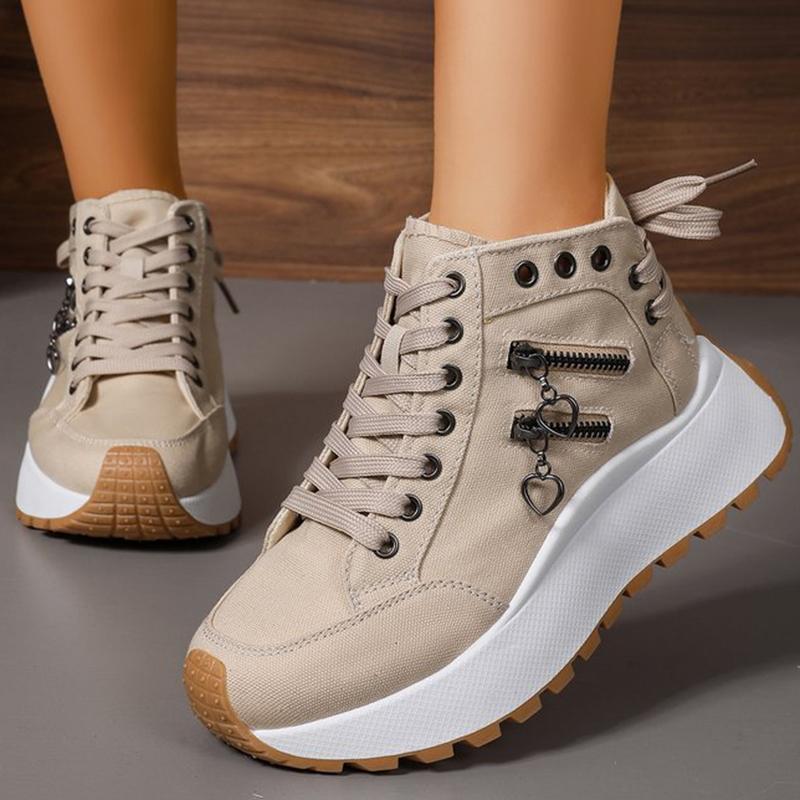 Fashion 2025 New Lace Up Denim Sneakers Women Spring Autumn Zipper Decoration Sports Shoes Woman Chunky Heel High Top Causal Shoes Mujer