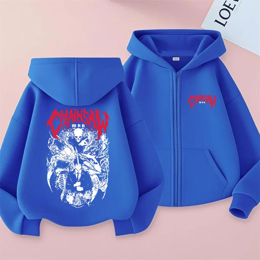 Anime Chainsaw Man Hayakawa Aki Grafik Reißverschluss-Hoodie Herren Damen Mode Übergroße Zip-Up-Jacke Mantel Unisex Manga Fleece-Hoodies