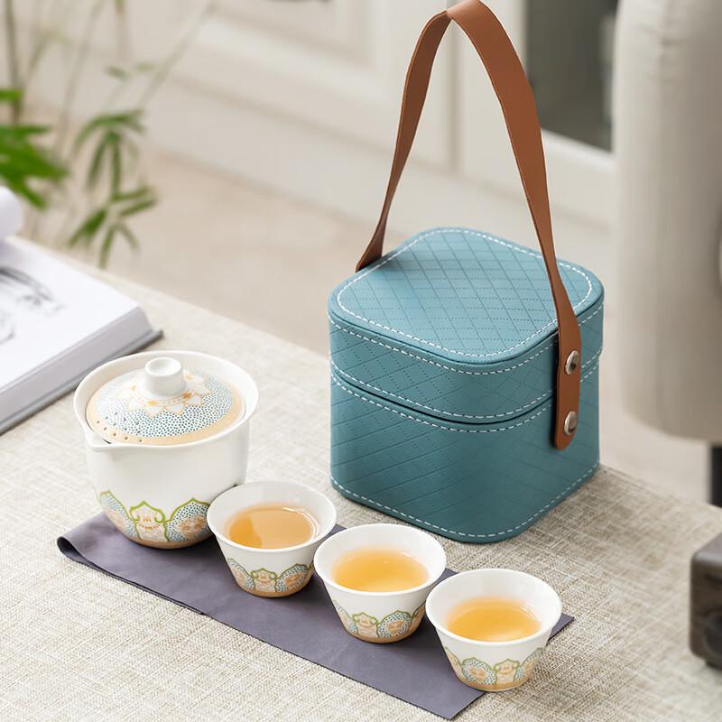 Portable Ceramic Travel Tea Set (1 Pot, 3 Cups)