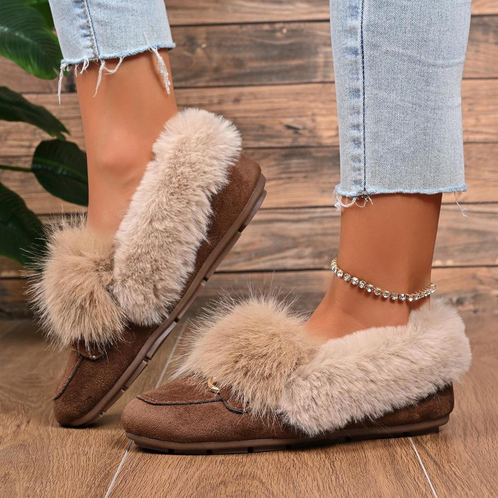 Fluffy Loafers with Decorative Buckles, Warm and Cozy for Winter, Easy Slip-On Flat Shoes for Women