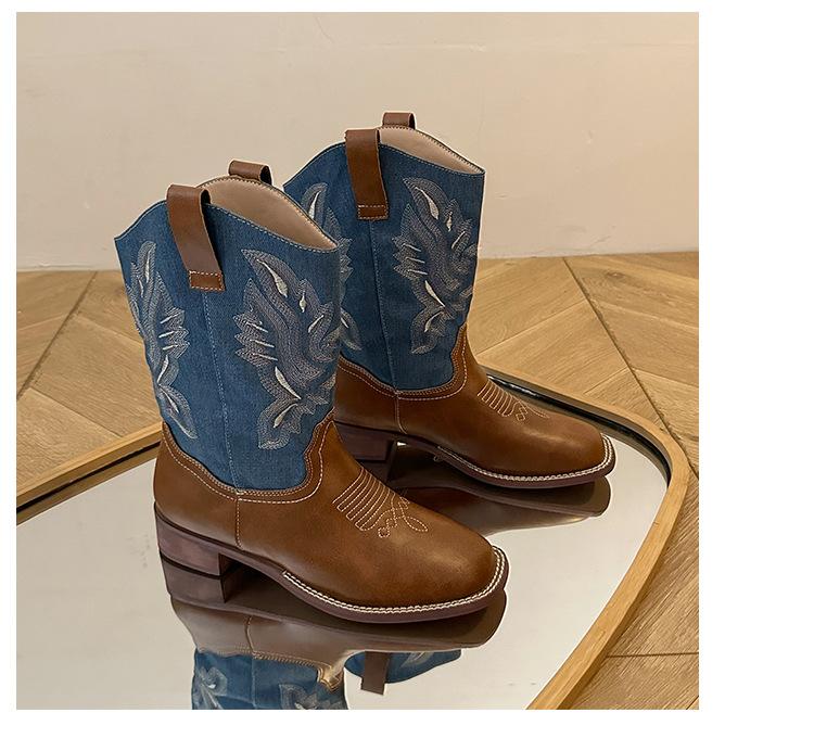 

Те же ретро вышитые ботинки Мартин для женщин, но женские рыцарские ботинки до середины колена, панк вестерн ковбойские ботинки для женщин 42