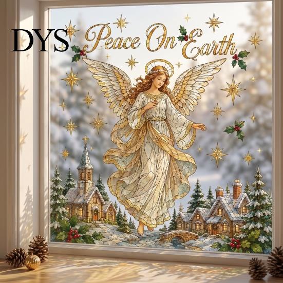 Home Decor Wall Stickers Christmas Window Clings, Removable PVC Decals, Snowy Festive Surface Adhesives Glass for Holiday Party And Store Decorations