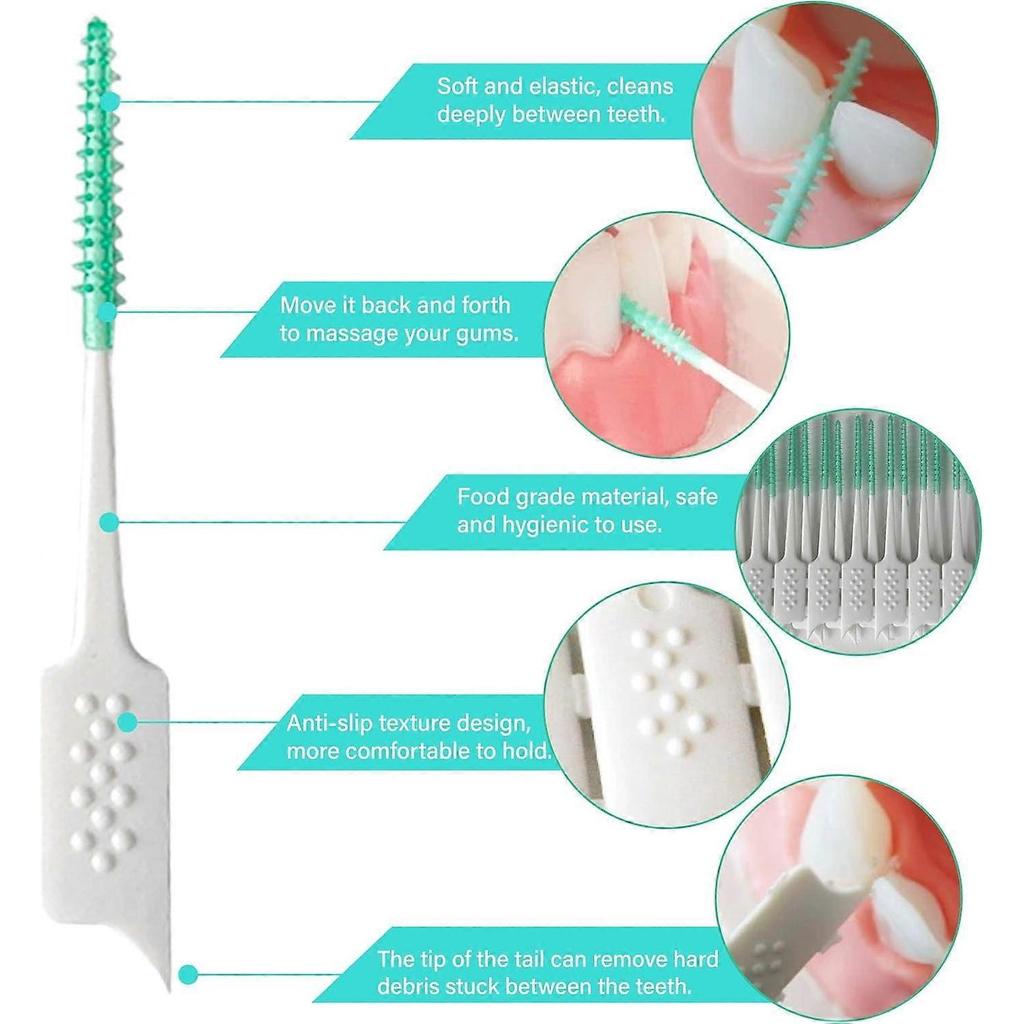 Soft Silicone Dental Floss Picks, Interdental Brush for Braces, Disposable Teeth Cleaner (Green, 160 Pcs)