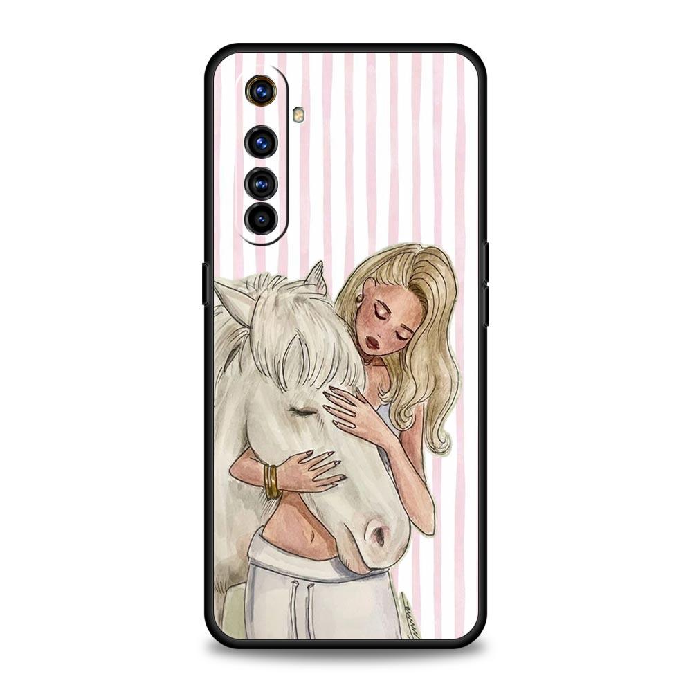 

Soft TPU Case For Realme C67 C63 C55 C53 C25 C21 10 11 12 13 GT 2 3 5 Pro Plus Phone Cover Animal Galloping Horse Girl Drawing Realme 11