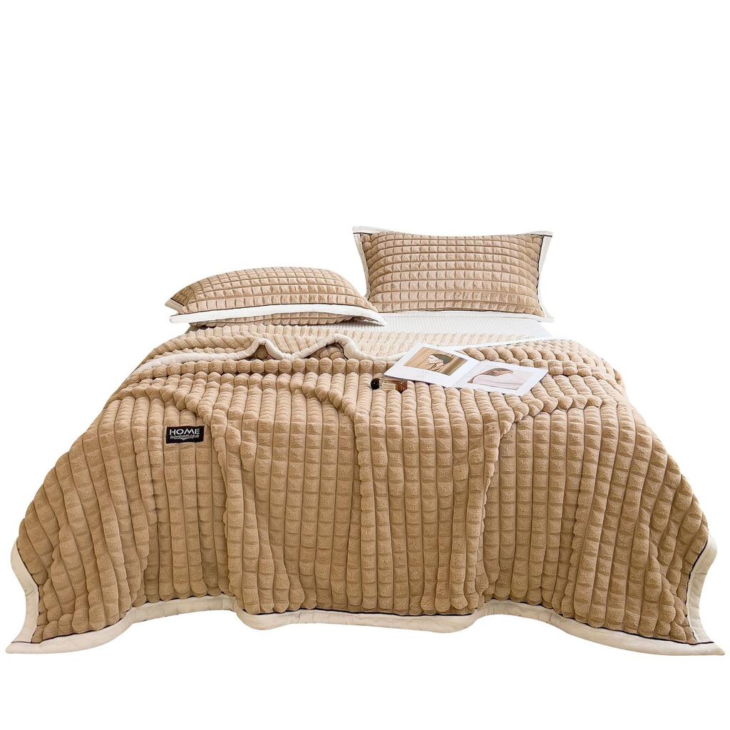 Thick Double Layer Plush Fleece Blanket Soft Warm Textured Throw Blanket For Sofa Bed Home