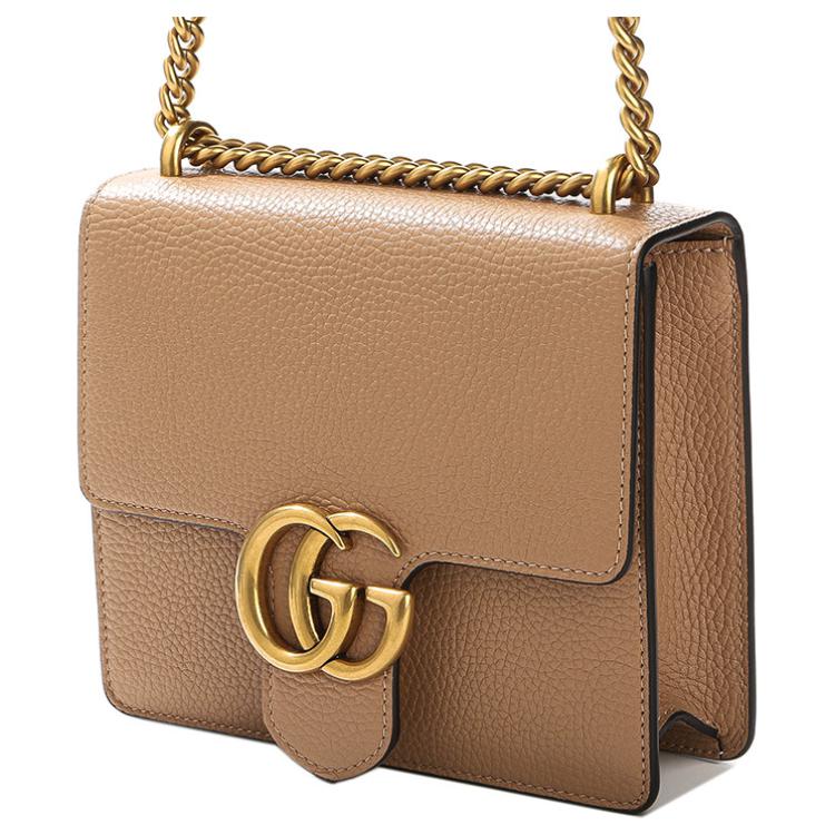 Gucci GG Marmont Beige Grained Leather Mini Flap Chain Crossbody Bag With Gold Hardware For Women Luxury Daily Use