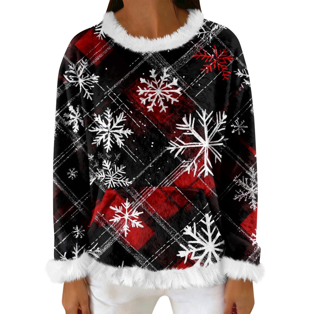 Dam Casual Fleece Sweatshirt Långärmad Rund Hals Casual Bekväm Lös Passform Lättviktig Dam Flanell Sweatshirt