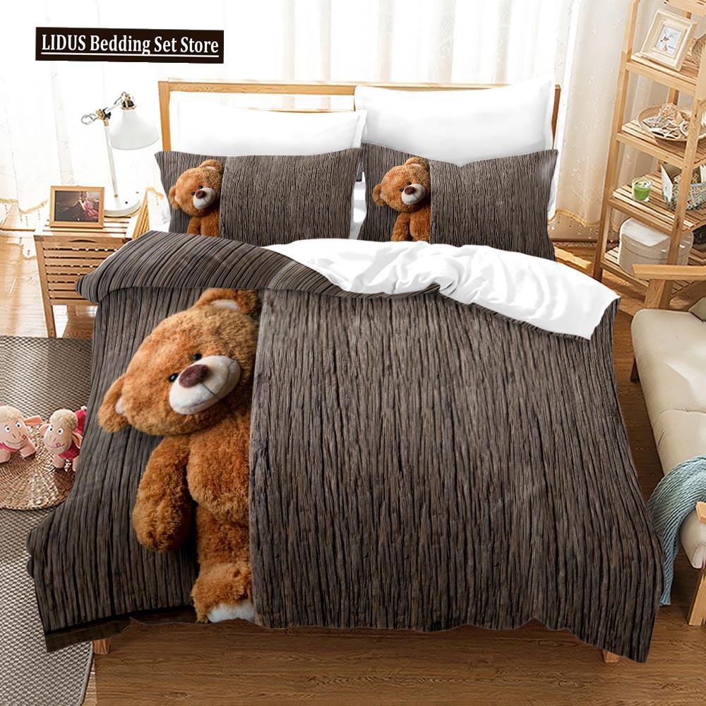 3D Panda Duvet Cover Set King Size Cute Panda Bamboo Bedding Set Black White Bear Polyester Quilt Cover For Boy Kid For Bedroom