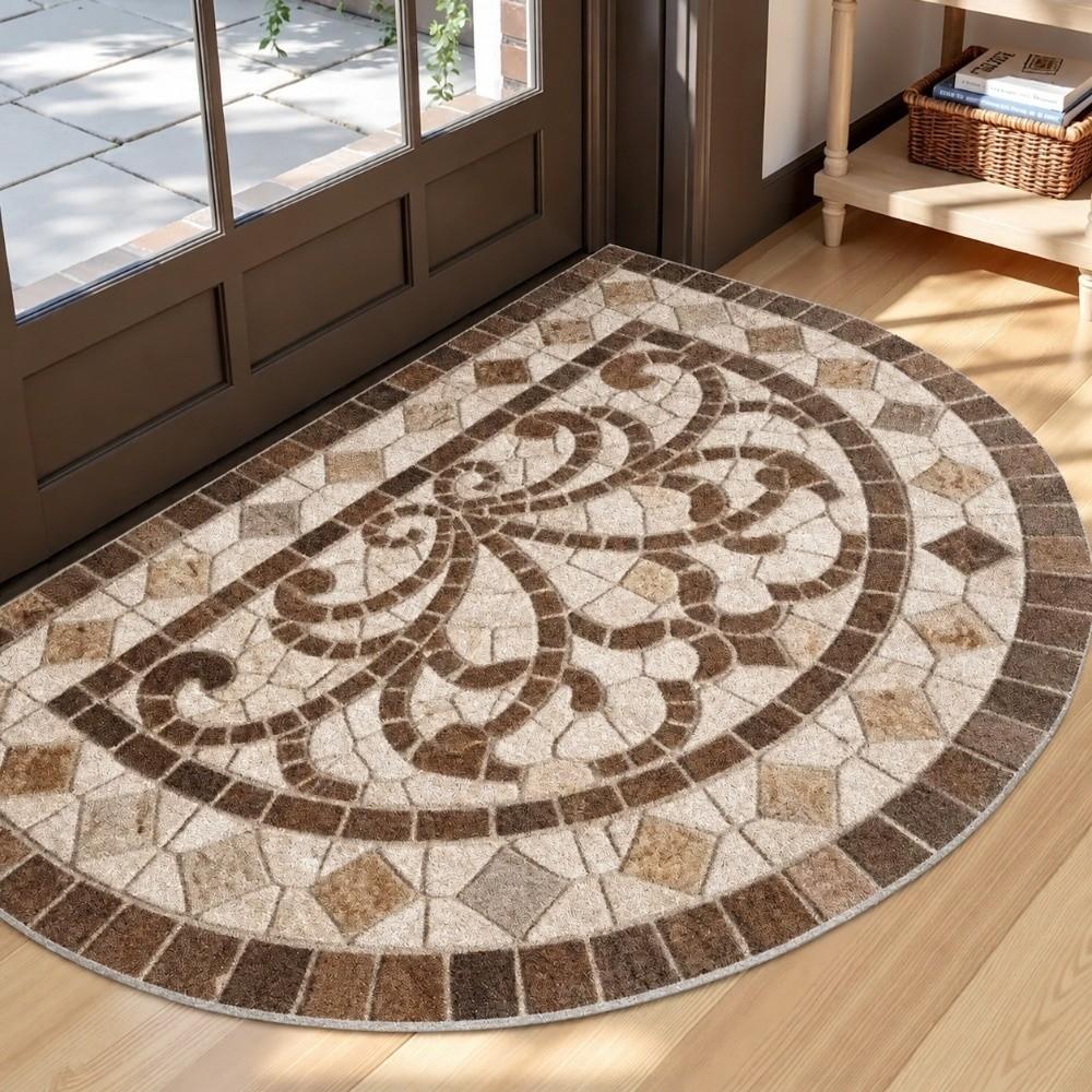 Absorbent Half Round Door Mat Anti-Slip Entry Mat Carpet Retro Semi Circular Doormat Household Use