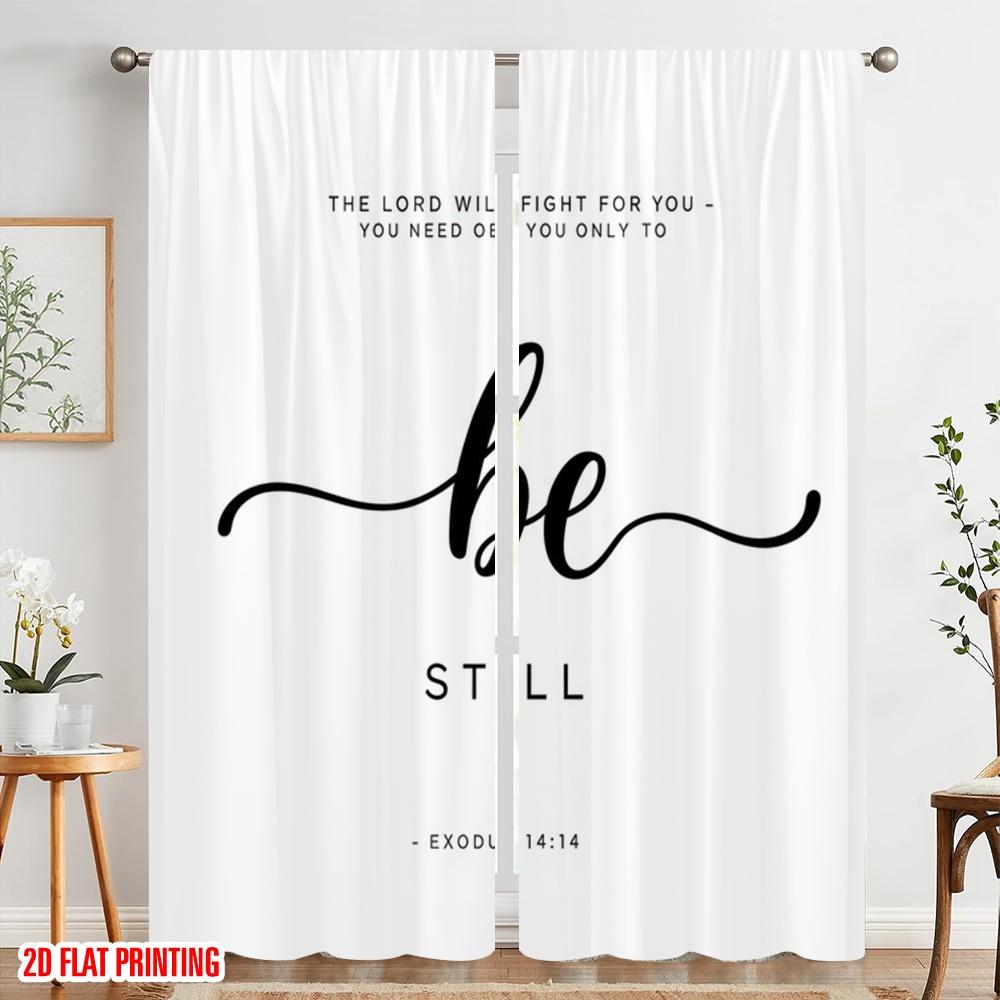 2pcs 2D flat printing Curtain Be Still Exodus 14 14 Polyester Fabric Without Electricity Seasonal Party & Holiday Decor Perfect