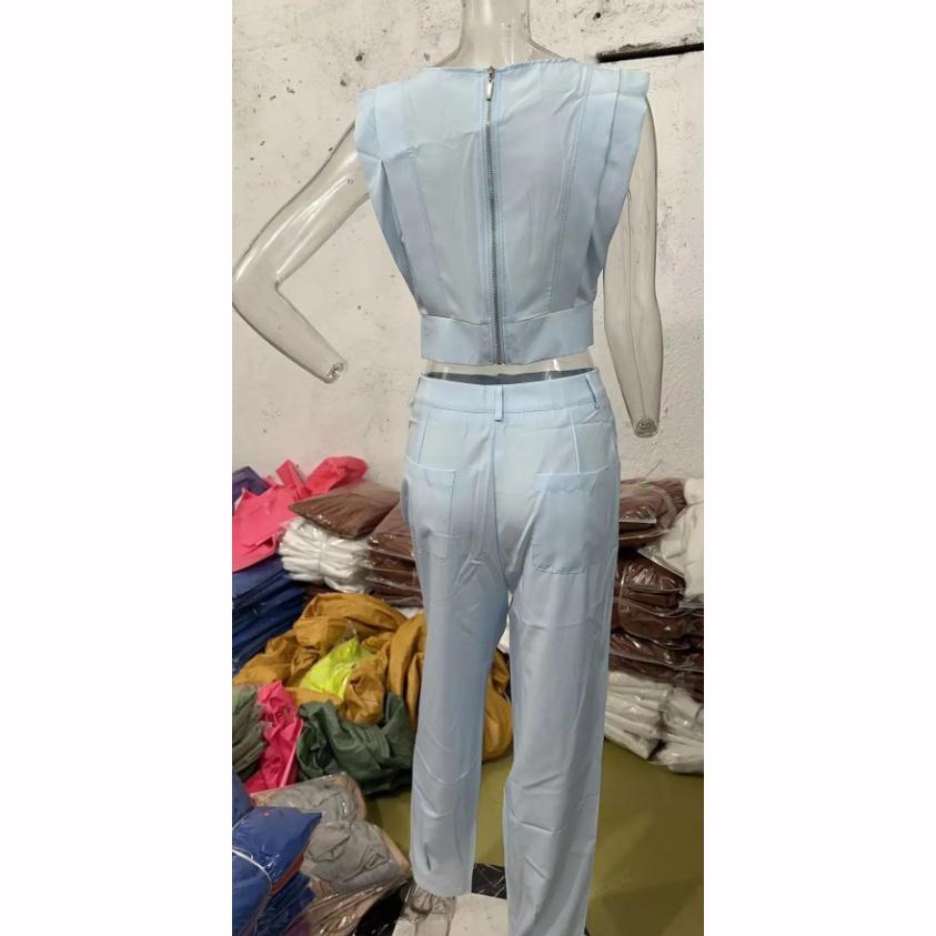 Summer European American Fashion Temperament Sleeveless Simple Thin Solid Color Suit Pants