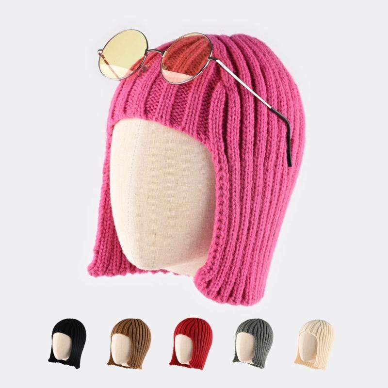 Warm And Soft Beanies Designed With Wig Feature And EarFlaps Perfect For Outdoor And Casual Use