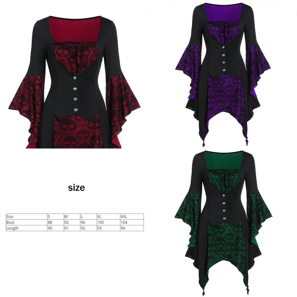 Women's Vintage Skull Head Medieval Gothic Witch Cosplay Costume Dress For Halloween Party