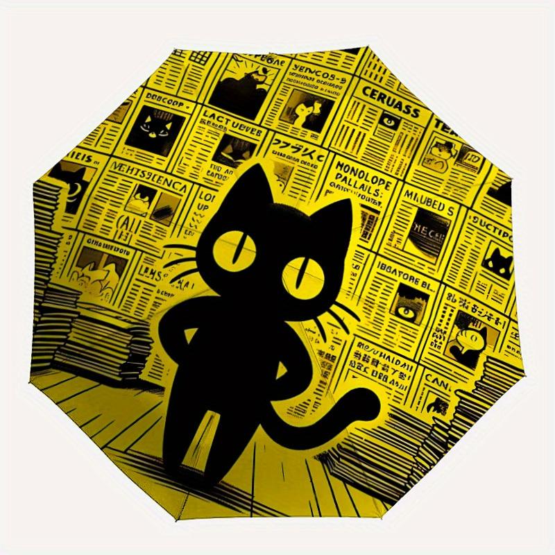 1pc Cat Newspaper Automatic Open 8-Rib Windproof Umbrella, Travel & Commuting, Suitable for All Seasons, Lightweight Portable,030