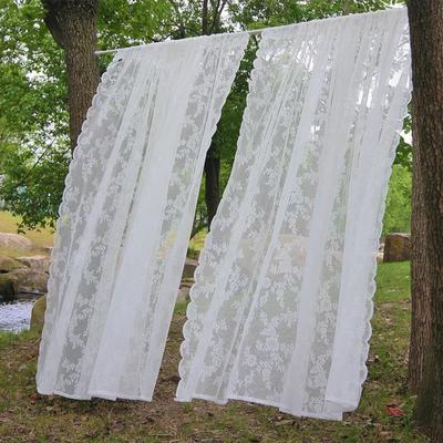 Floral Lace Curtains for Living Room Bedroom Outdoor White Scalloped Sheer Curtain Embroidered Tulle Retro Rod Pocket Balcony Home Decoration Supplies