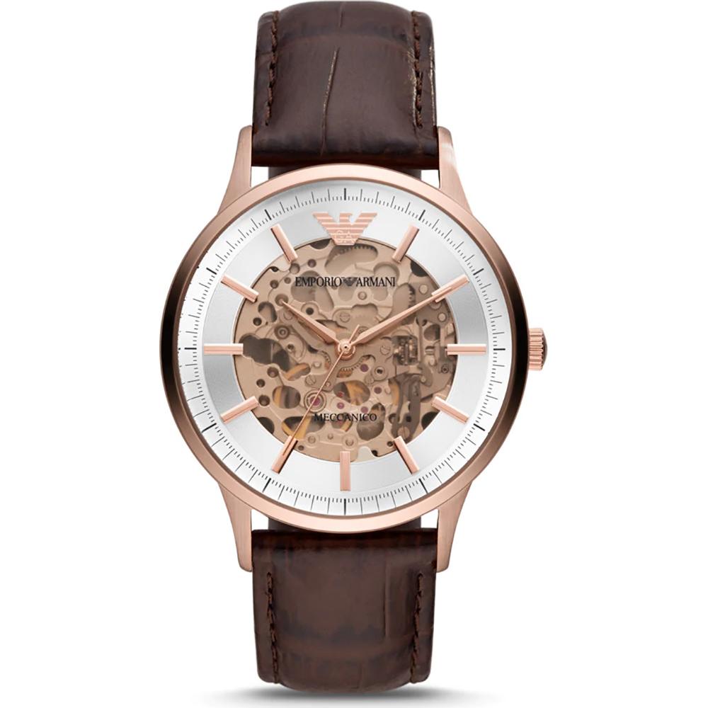 Emporio Armani Renato Transparent Brown Leather Gents Automatic Skeleton Watch AR60039 прозрачный
