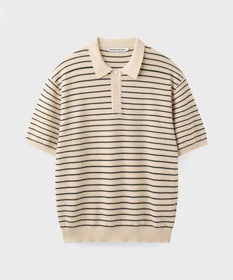 Beulaendideu Hard Twist Holiday Polo Knit [Ivory Stripe]