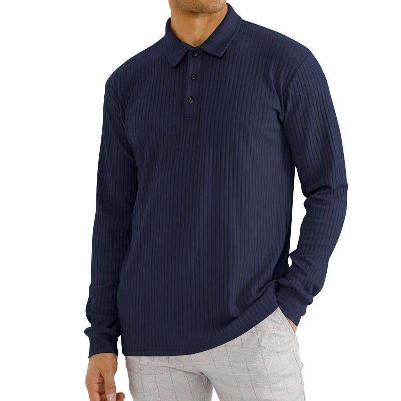 Men s Spring and Autumn Long-sleeved T-shirt Lapel Men s Long-sleeved Lapel Polo Shirt Men s Solid Colour Tops S