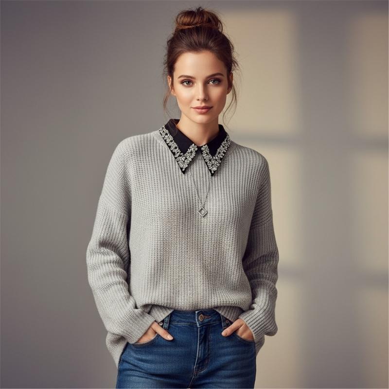 Strass-verzierter bequemer Polyester-Faux-Kragen für Geschäftsveranstaltungen und Abendanlässe