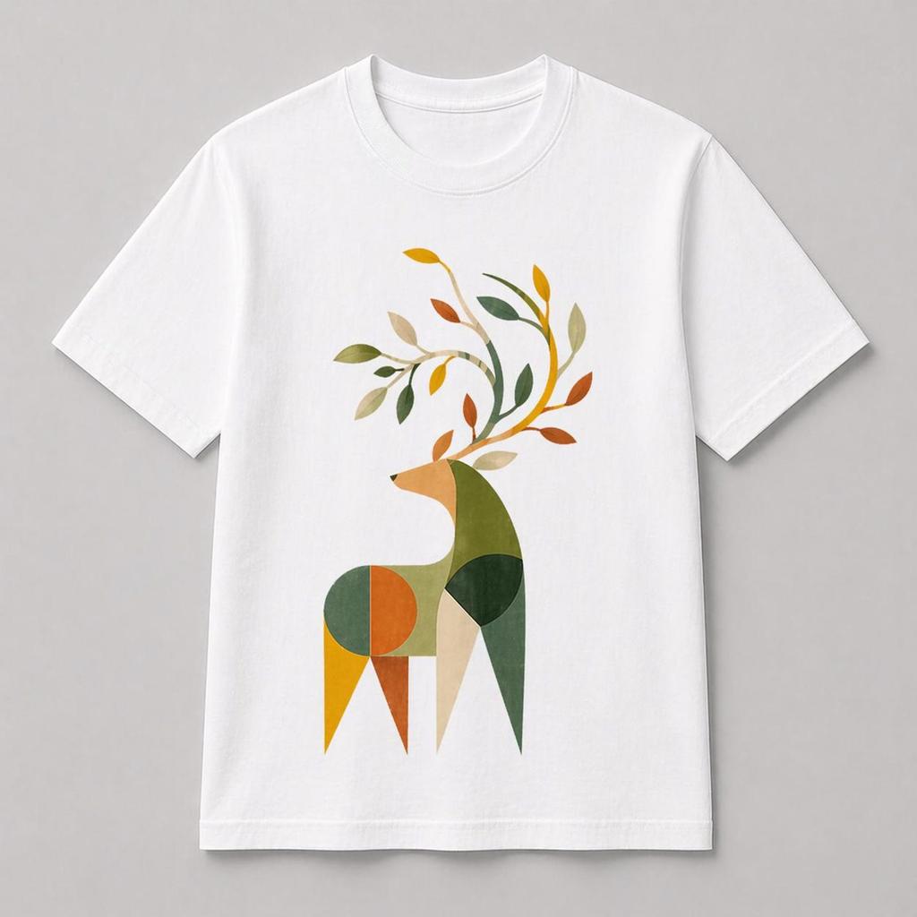 Abstract Deer Nature Tee – Minimal Geometric Forest Graphic Shirt