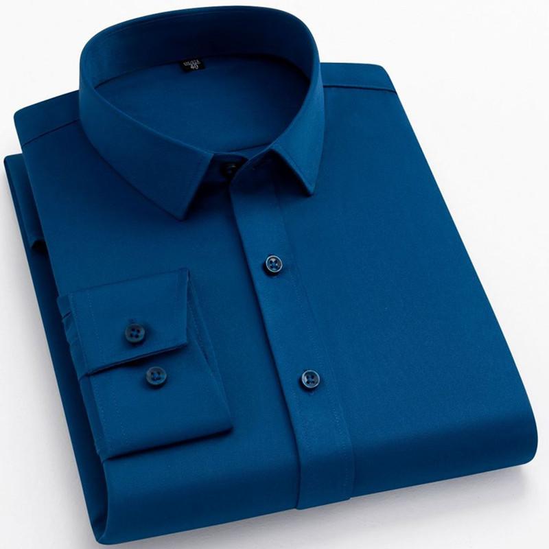 Men s Long Sleeved Elastic Shirt Non Ironing Casual Business Dress Professional Work Attire Slim Fit Navy Office Menswear 100KG 38
