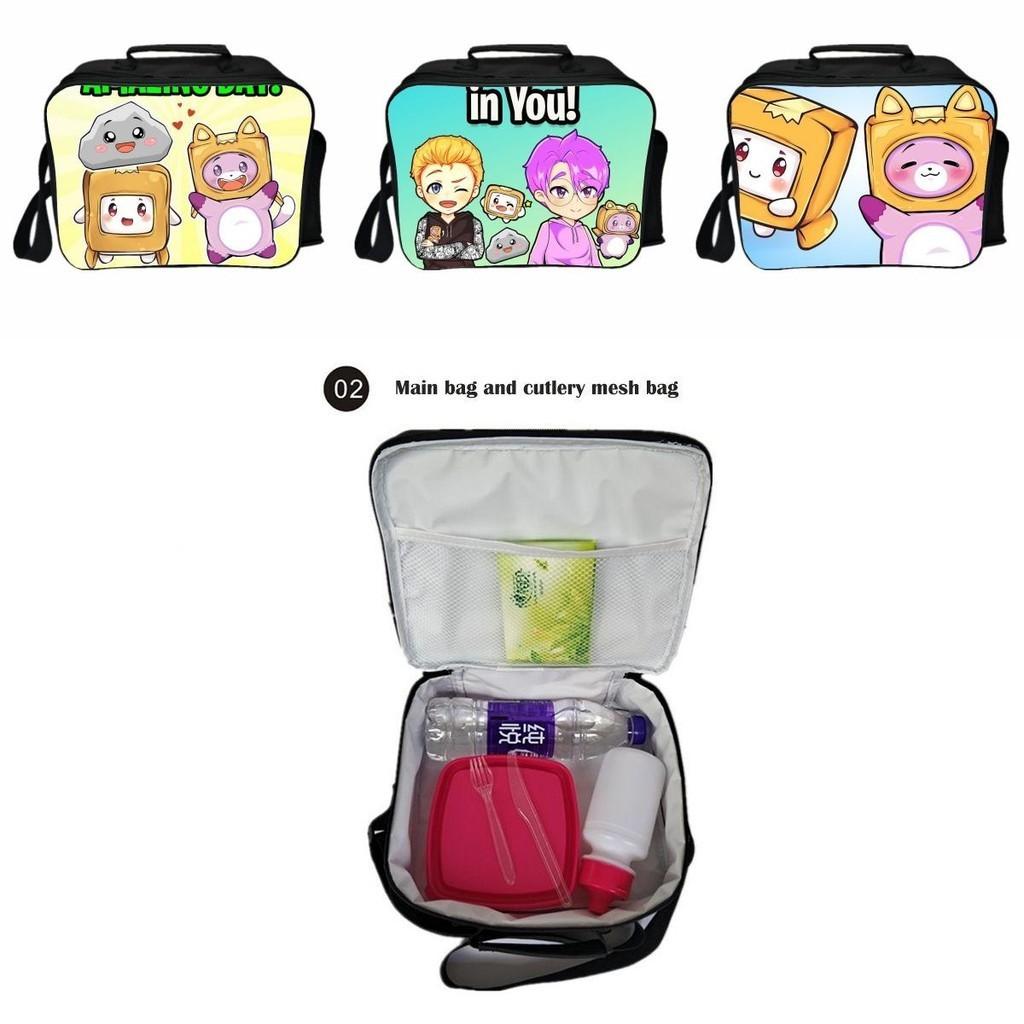 Cute Lankybox Cartoon Insulated Lunch Bag With Durable Oxford Material And Easy To Clean Design