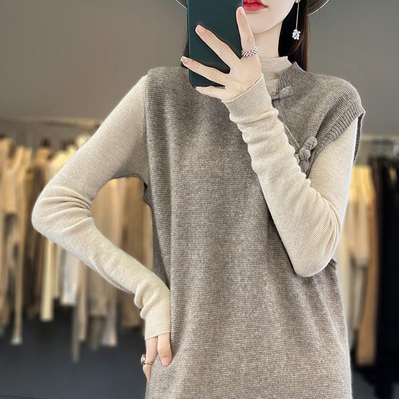 Dámské kašmírové šaty bez rukávů Qinghe kašmír 70% vlna 30% kašmír dámské podzimní a zimní kašmírové šaty měkké a teplé