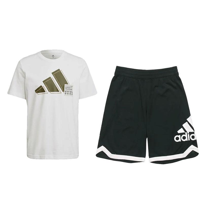

Adidas однотонный фирменный логотип с принтом круглой горловины, короткий рукав, удобные облегающие шорты со средней талией, повседневный спортивный костюм, мужской костюм GV5159+DP4768 S